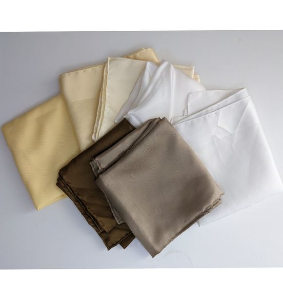 Lot of 7 vtg VINTAGE SILK Pocket Squares hand rolled cream tan brown yellow